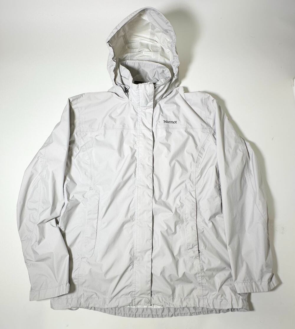 Marmot PreCip Women's XL Rain Jacket White Hooded Waterproof Shell Hiking